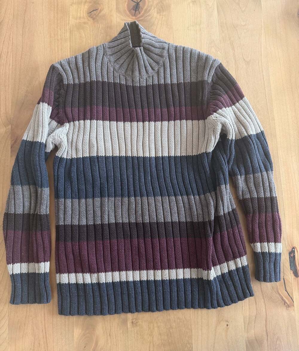 Vintage America Striped Ribbed Mock Neck Cotton Sweater Large
